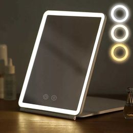 Compact Mirrors Foldable makeup mirror touch screen 3-color light mode USB rechargeable foldable LED Q240509