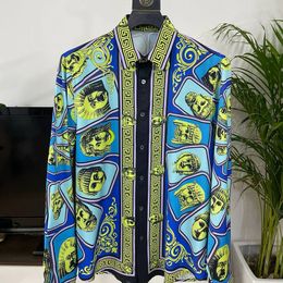 Luxury Character Print Shirts for Men Long Sleeve Slim Casual Shirts Male Business Formal Dress Shirts Social Party Tuxedo 240506