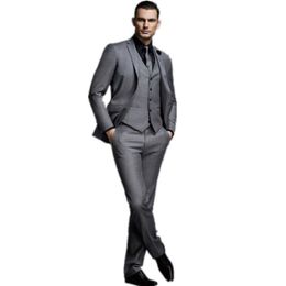Custom Made Dark Grey Mens Suit New Fashion Groom Suit Wedding Suits For Best Men Slim Fit Groom Tuxedos For ManJacket Vest Pants 228c
