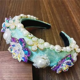 Design Baroque Headband Pink Blue Vintage Hairband For Women Hair Jewelry Rhinestones Accessories Girls Crystal Jewelry 240510