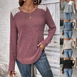 Women's T Shirts VOLALO Fashion T-Shirt Autumn/Winter Round Neck Pit Stripe Brushed Lace Long Sleeve Top For Women Y2k Lady Tops