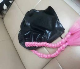 latex Full Face Cover Ski Hat Unisex Latex Mask Bondage hood with zip Rubber Hoods bdsm Halloween Accessories pink color cosplay3720295