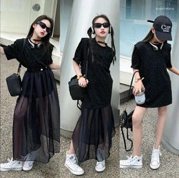 Clothing Sets 2024 Korea Style Girls 2 Pcs Set Sequins T-shirt Voile Skirt Good Quality Summer Fashion Suit 4-12t F655