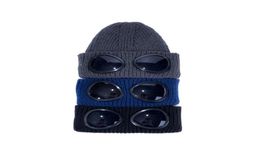 Hats two glasses goggles beanies men fall winter thick knitted skull caps outdoor sports hats women black grey7673682