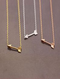 Gold Silver Rose gold Tiny Horizontal Arrow pendant chain Necklace Pendant for Women Simple Cute Sideways Arrow Necklace for Men1594244