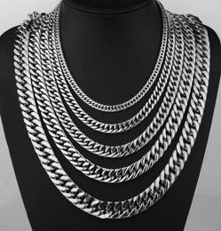 68101214mm wide Stainless Steel Cuban Miami Chains Necklaces Big Heavy Flat Link Chain for Men Hip Hop Rock Jewellery 24quot7590915