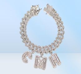 Custom Name Baguette Letters With Cuban Link Chain Bracelet Micro Pave Cubic Zircon Iced Out Hip Hop Jewelry76432977432668