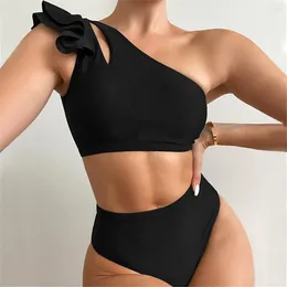 Women's Swimwear Sexy One Shoulder Ruffled High Waist Bikinis Set Women Swimsuit Bathing Suit Brazilian Red Bikini Mujer Beachwear