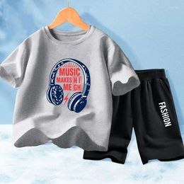 Clothing Sets 2PCS Children Kids Clothes Set Boys Music Headset Print T-shirt Shorts Summer Cotton Short Sleeve Fashion Suit