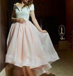 Off The Shoulder Short Prom Dresses Puffy Organza Skirt Pearls Hilo Formal Evening Gowns Arabic Islamic Muslim Pakistani Party Dr7825702