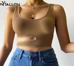 Women039s Tanks Camis Yiallen Side Slit Circle Chic Ribbed Women Tank Tops Stretchy Sleeveless Skinny Vest Hollow Sexy Asymme5584824