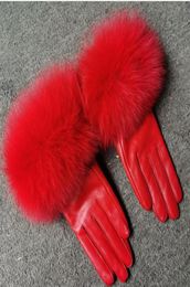 Women winter gloves Rabbit fur Lambskin Driving touch screen cool loves Plush mouth soft Genuine Leather outdoor sheepskin finger 1163969