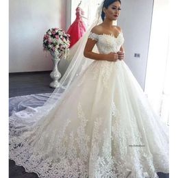Lace Off The Shoulder Wedding Dresses Arabic 2020 Sheer Back Princess Illusion Applique Bridal Gowns Robe De Mariage 33 0510