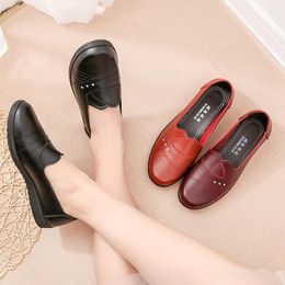 Casual Shoes Spring Summer Women Flat Leather Loafers Female Flats Slip On Moccasins Comfort Ladies Mother Footwear 41