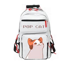 Pop Cat backpack Funny Animal daypack Nice school bag Cartoon Print rucksack Casual schoolbag White Black day pack