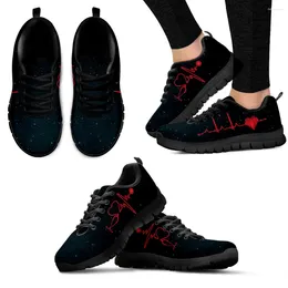 Casual Shoes INSTANTARTS Star Design Black Soft Sole Women's Nursing Red EKG Print Sneakers Comfortable Summer Zapatos Planos