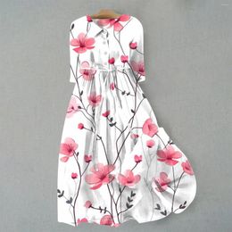 Party Dresses Dress For Women Summer 2024 Causal Fashion Korean Style Printed Half Sleeve Loose A Line Turn Down Collar Sundress
