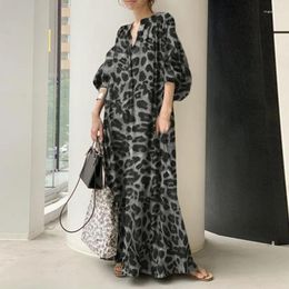 Casual Dresses Summer Plus-size Dress 8XL 7XL 6XL Fashion Ladies Temperament Leopard Print Collar Bubble Sleeve Loose Dress.