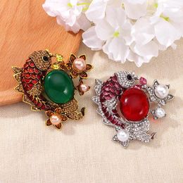 Brooches Vintage Baroque Women Men Full Crystal Resine Stone Fish Badges Classic Lady Animal Clothing Coat Corsages Pins Gift