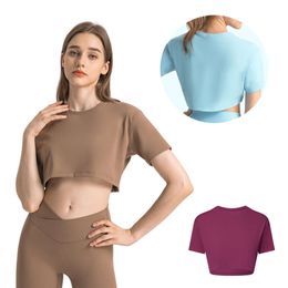 Women Crop Top Short Sleeve Soft Casual Active Workout Yoga Running Cropped T-Shirts