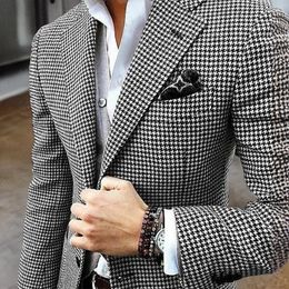 Men's Suits Plaid Wedding Suit Jacket For Men Notched Lapel Cheque Blazer Houndstooth Pattern 2024 Male Fashion Coat In Stock