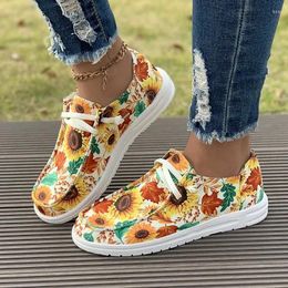 Casual Shoes 2024 Women's Winter Fashion Warm Flat Bottom Lightweight Comfortable Non-Slip Yellow Sunflower Round Toe Sneakers Flats