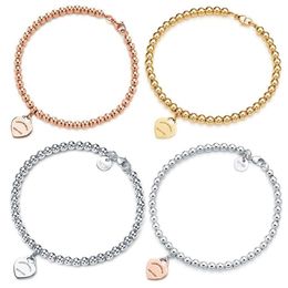 Charm Bracelets TIFF 100% 925 Silver 4mm Round Bead Love Heart-shaped Bracelet Female Thickened Bottom Plating for Girlfriend Souvenir 266o