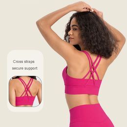 002-Buttery-Soft Sports Bra Classic Yoga Bra Skin-friendly Women Brassiere Fashion Tops Sexy Cross Strap Tank Lady Underwear Fitness Vest with Removable Cups