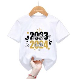 T-shirts 2023 Good Bye Hello 2024 Happy New Year T-Shirt Funny Kids Clothes Unisex Boys Girls Tshirt Family Party Short Sleeve Tees Top T240509