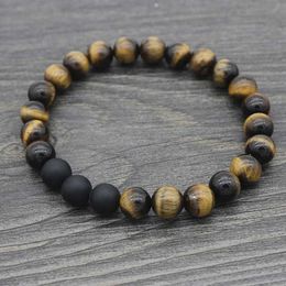 Charm Armbänder Männer Armband 8mm natürliche Onyx Tiger Augen Perlen Braslet Meditation Yoga Buddha Bracett Pulsera Hombre Leisure Accessoires Joias Y240510