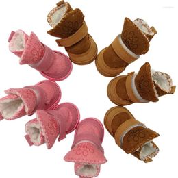 Dog Apparel 4pcs Velvet Pet Winter Warm Shoes Boots 1 Set Cute Printed Puppy Cotton Snow Walking S-2XL