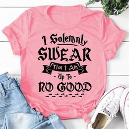 Women's T-Shirt Y2k Short Slves Sunmmer T Shirt Funny Cute I Solemnly Swear That I Am Up To No Good Print Round Neck T Fashion Casual Tops Y240509