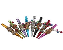 Colorful Blunt Holder With Rhinestones Jewelry Hookah Mouth Tips Bling Metal Shisha Pipe Smoking Pipe Tool2530449