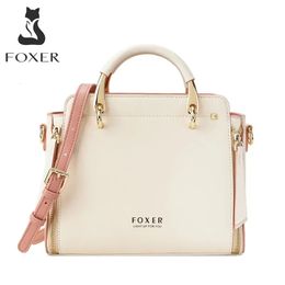 FOXER Split Leather Elegant Handbag Women Chic Tote Female Shoulder Bag Large Capacity Lady Crossbody Stylish Messenger Bags 240509