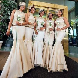 African Nigerian Long Bridesmaid Champagne Mermaid Lace Bridesmaids Gowns Bella Naija Wedding Guest Dresses Party Dress Custom Made 0510