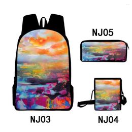 Backpack Harajuku Tie Dye Graffiti Oil Painting 3D Print 3pcs/Set School Bags Laptop Daypack Inclined Shoulder Bag Pencil Case