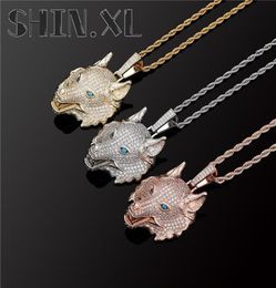Iced Out Wolf Necklace Pendant Soild Back Gold Silver Plated Mens Hip Hop Jewellery Gift204N3351901