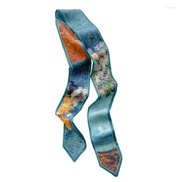 Scarves Women Small Long Silk Neck Scarf Novel Double-Sided Different Printing Summer Headband Bags Hats Ribbon Chic Satin Neckerchiefs