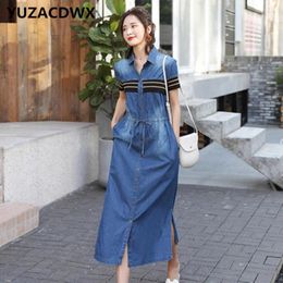 Party Dresses Summer Denim Dress Fashion Women Short Sleeve Casual Long Shirt Dresse Korean Style Vintage Jeans Vestidos Robe Femme