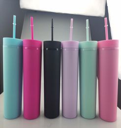 Whole 16oz Matte skinny tumblers plastic acrylic tumbler with Lid and straw 500ml coffee drinking double wall water bottle2574871