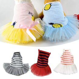 Dog Apparel Pet Dress Lovely Exquisite Edging Cotton Stripe Pattern Thin Skirt For Daily