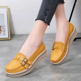 Casual Shoes Women's Leather Wedge Platform Loafers Slip-on Walking Female Light Comfortable Moccasins Boat