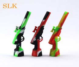 Rifle Silicone Hand Pipe with Metal Bowl 110mm Gun Shape Silicone Tobacco Smoking Pipes Mini Wax Oil Rigs 4209405305