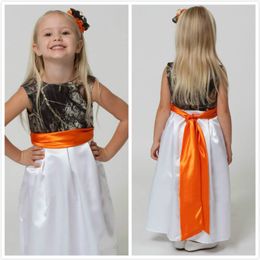 Lovely Camo Flower Girl Dresses for Weddings 2015 Jewel Neck Camouflage Forest Flower Girls Wear with Belt Realtree Girl Pageant Gowns 253o