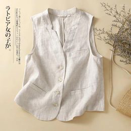 Women's Vests Limiguyue Breathable Cotton Linen Cardigans Summer Sleeveless Vest Women V-neck Jacket Versatile Tank Tops E709