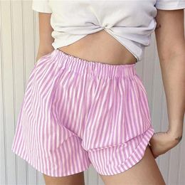Women's Shorts Pajama Stripe/Plaid Elastic Waist Comfy Lounge Summer Casual Female Loose Sleep Bottoms For Daily Life