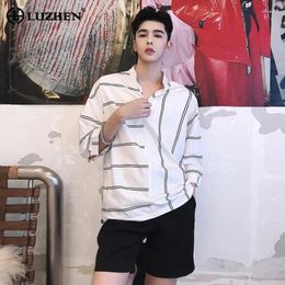 Men's Casual Shirts LUZHEN Asymmetric Stripe Pattern Design Three Quarter Sleeved Personality Trendy Street Original Korean Tops LZ2243