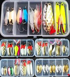 10Pcs Fishing Metal Spoon Lure Kit Set Gold Silver Baits Multiple Sequins Spinner Lures with Box Treble Hooks YU081 2201108883234