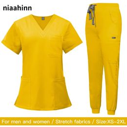 Scrubs Uniform Suit Short Sleeve V-neck Topsjogger Pants Set Nursing Uniform Women Multicolor Pet Doctor Scrub Workwear 240502