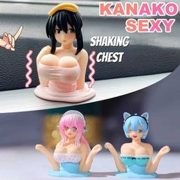 Interior Decorations Sexy Kanako Chest Shaking Girls Car Ornaments Cartoon Kawaii Anime Statue Car Dashboard Sexy Doll Figurine Cute Car Decorations